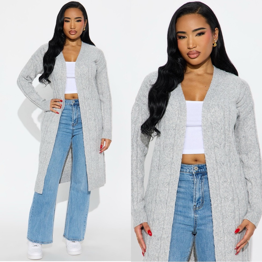 Fashion Nova At Ease Cable Knit Long Cardigan in Heather Grey 💕